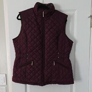 Weatherproof Quilted Burgundy Women's Vest with Gold Zippers